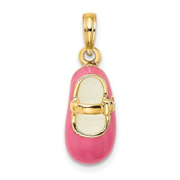 14K Gold Pink Enamel 3-D Mary Jane Baby Shoe charm - Picture 1 of 6
